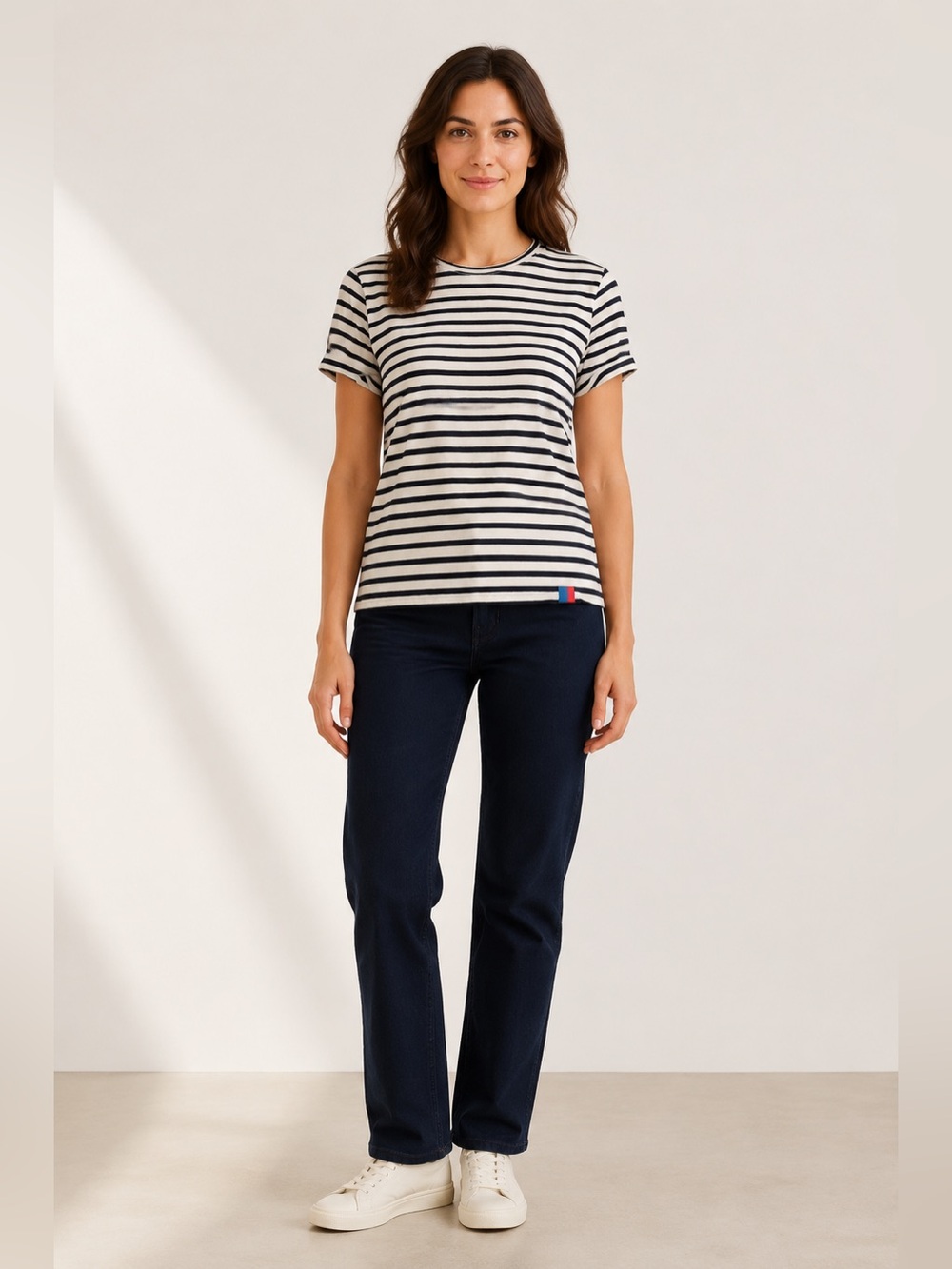 KULE The Striped Modern Black Cream Cotton Tee Size Small